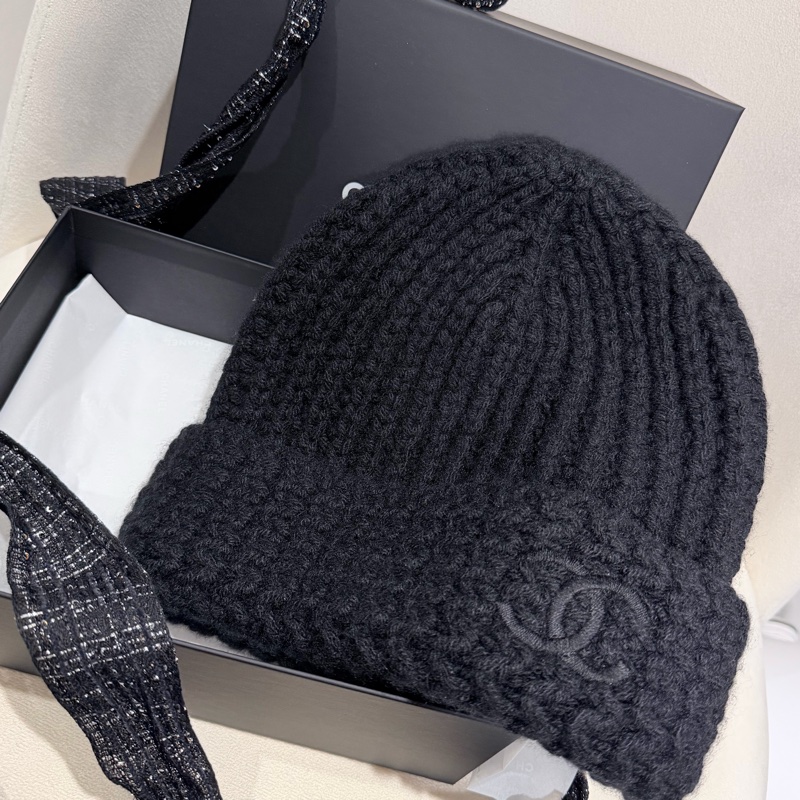 Chanel 克什米爾針織厚款毛帽🖤全新SO black-4