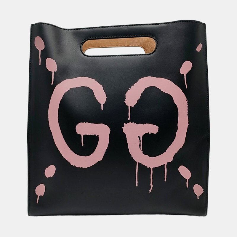 GUCCI托特包黑色牛皮印花單肩包手提包斜挎包金色五金-4