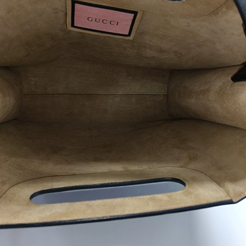GUCCI托特包黑色牛皮印花單肩包手提包斜挎包金色五金-6