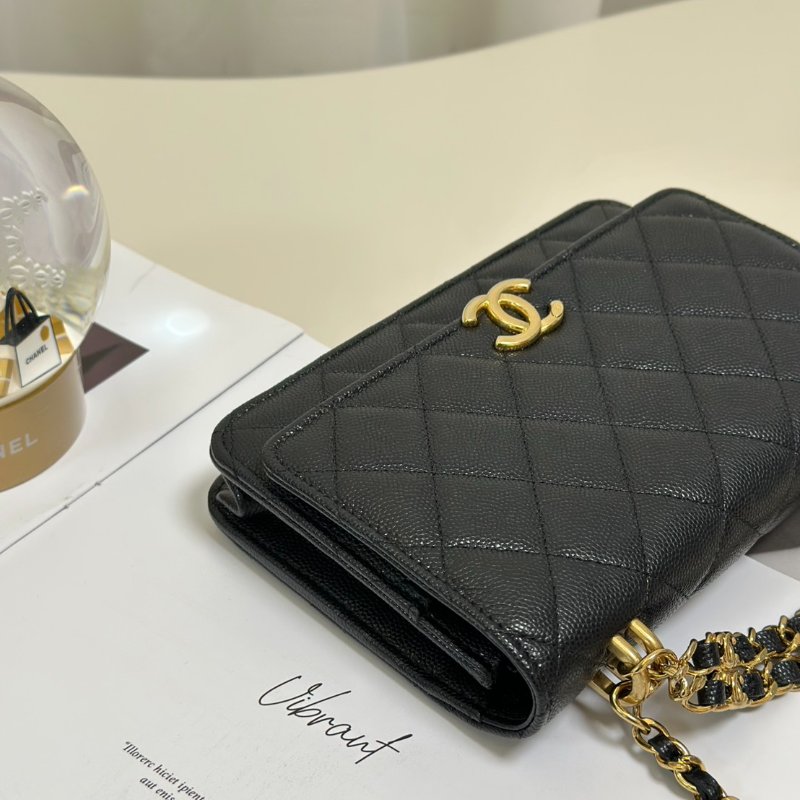 CHANEL 22K雙C皮穿鍊WOC - 粒面牛皮黑金-3