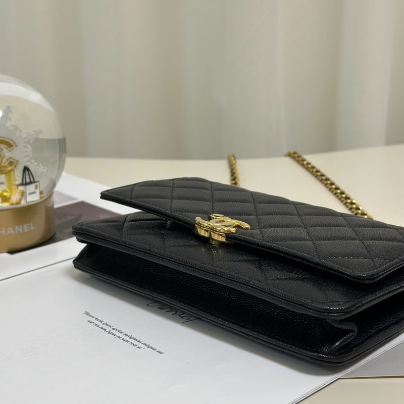 CHANEL 22K雙C皮穿鍊WOC - 粒面牛皮黑金-6