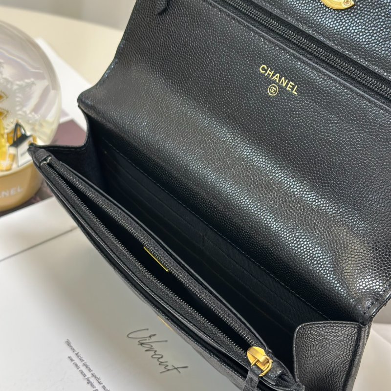 CHANEL 22K雙C皮穿鍊WOC - 粒面牛皮黑金-7