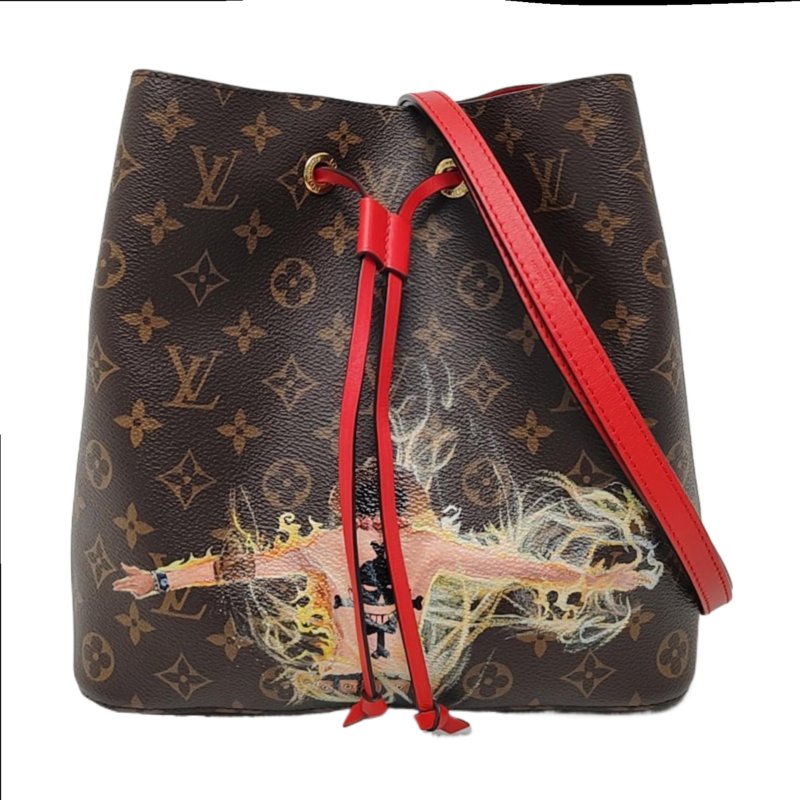 LOUIS VUITTON NEONOE棕色塗層帆布老花印花單肩包斜挎包金色五金可拆卸肩帶-0