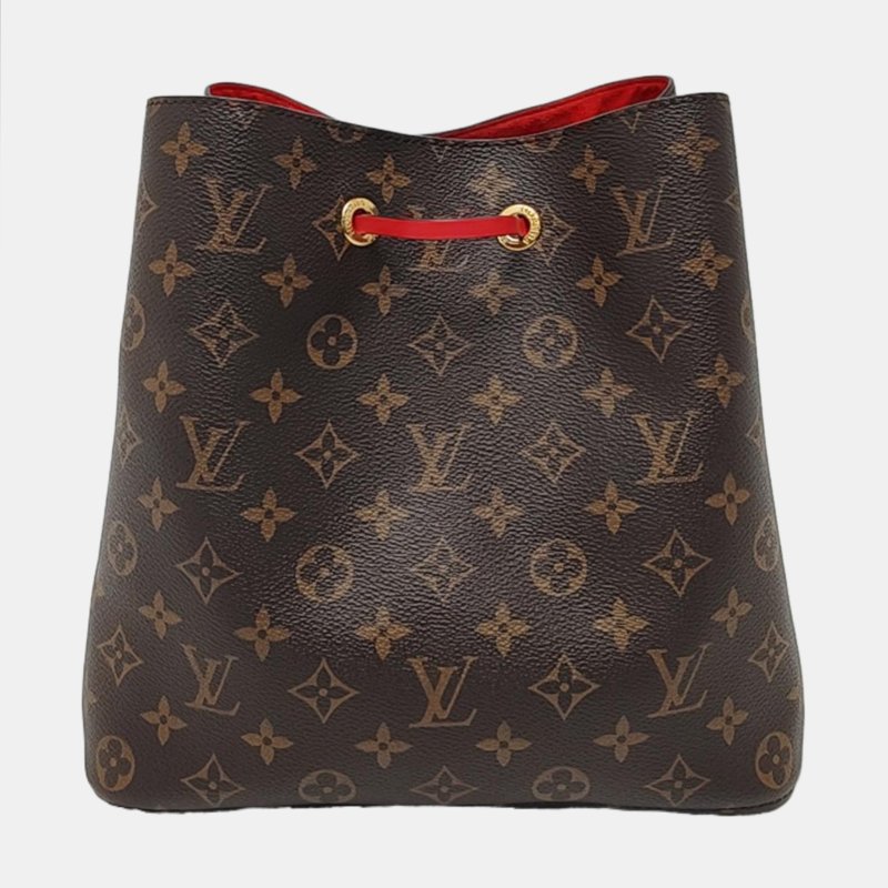 LOUIS VUITTON NEONOE棕色塗層帆布老花印花單肩包斜挎包金色五金可拆卸肩帶-4