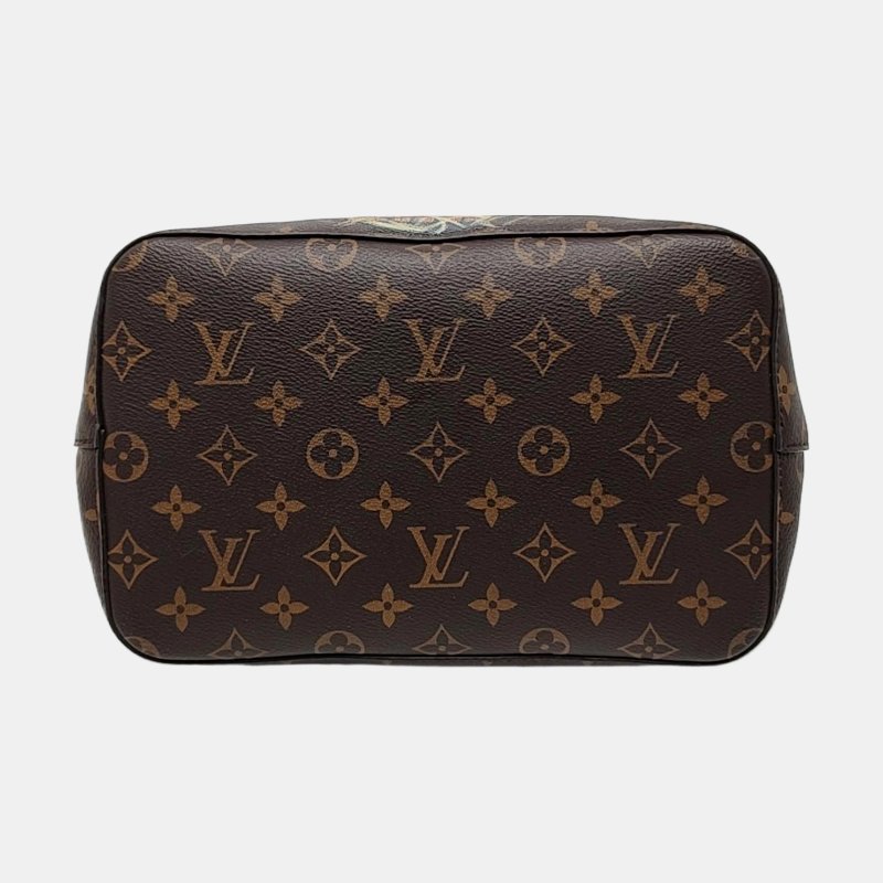 LOUIS VUITTON NEONOE棕色塗層帆布老花印花單肩包斜挎包金色五金可拆卸肩帶-5