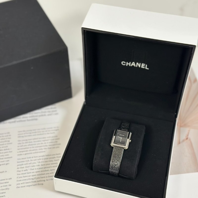 CHANEL Boy.friend tweed腕錶 - 黑銀-0