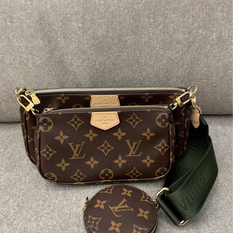 LV綠背帶老花三合一斜背包