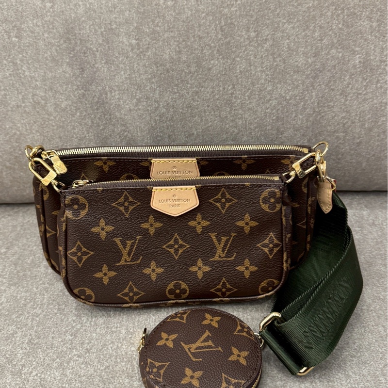 LV綠背帶老花三合一斜背包-0