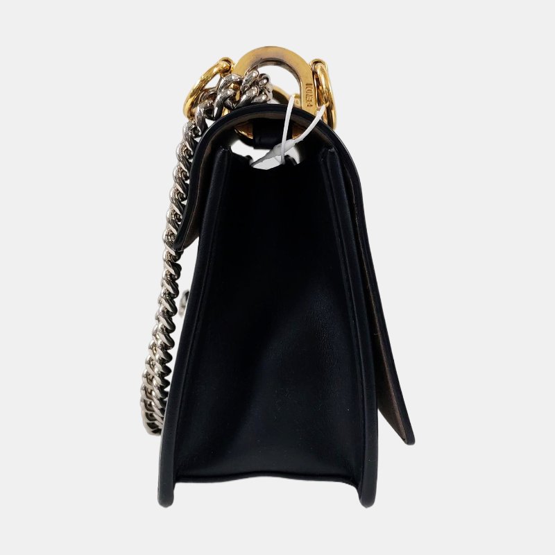 FENDI Kan I F 小號黑色牛皮單肩包斜挎包金色銀色五金可拆卸肩帶-3