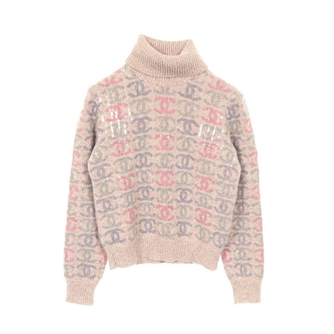 香奈兒 COCO 標誌亮片針織衫 #36 P73878K10577 羊絨粉紅 二手