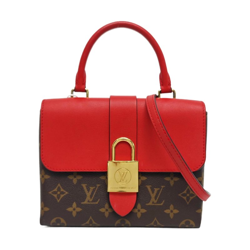 LOUIS VUITTON LOCKY BB 红色涂层帆布老花锁头包单肩包手提包斜挎包金色五金可拆卸肩带-0