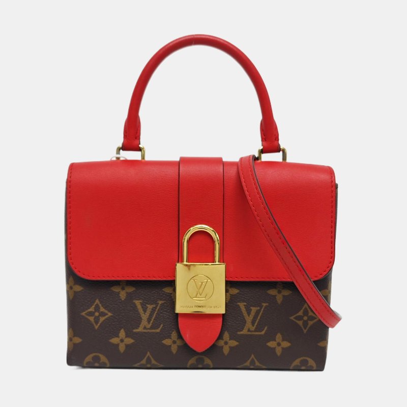 LOUIS VUITTON LOCKY BB 红色涂层帆布老花锁头包单肩包手提包斜挎包金色五金可拆卸肩带-7