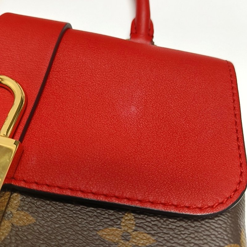 LOUIS VUITTON LOCKY BB 红色涂层帆布老花锁头包单肩包手提包斜挎包金色五金可拆卸肩带-8