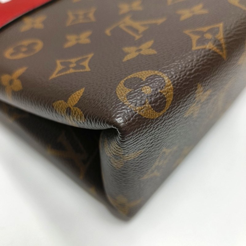 LOUIS VUITTON LOCKY BB 红色涂层帆布老花锁头包单肩包手提包斜挎包金色五金可拆卸肩带-12