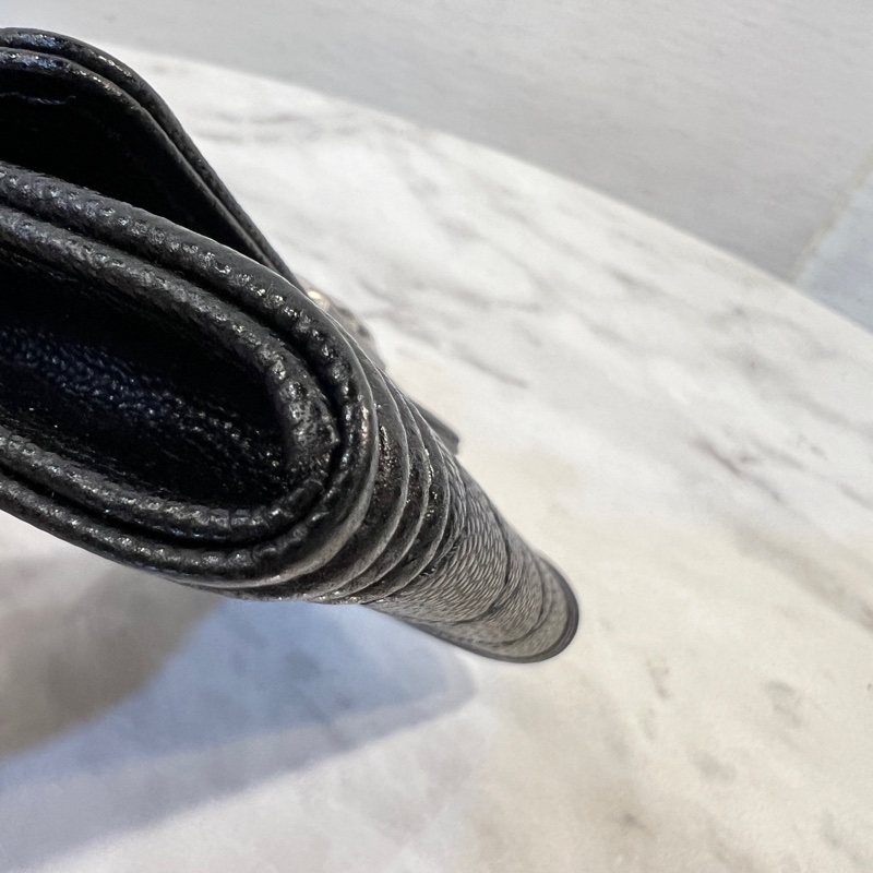 Chanel 黑荔枝霧銀釦Boy下蓋卡包-7