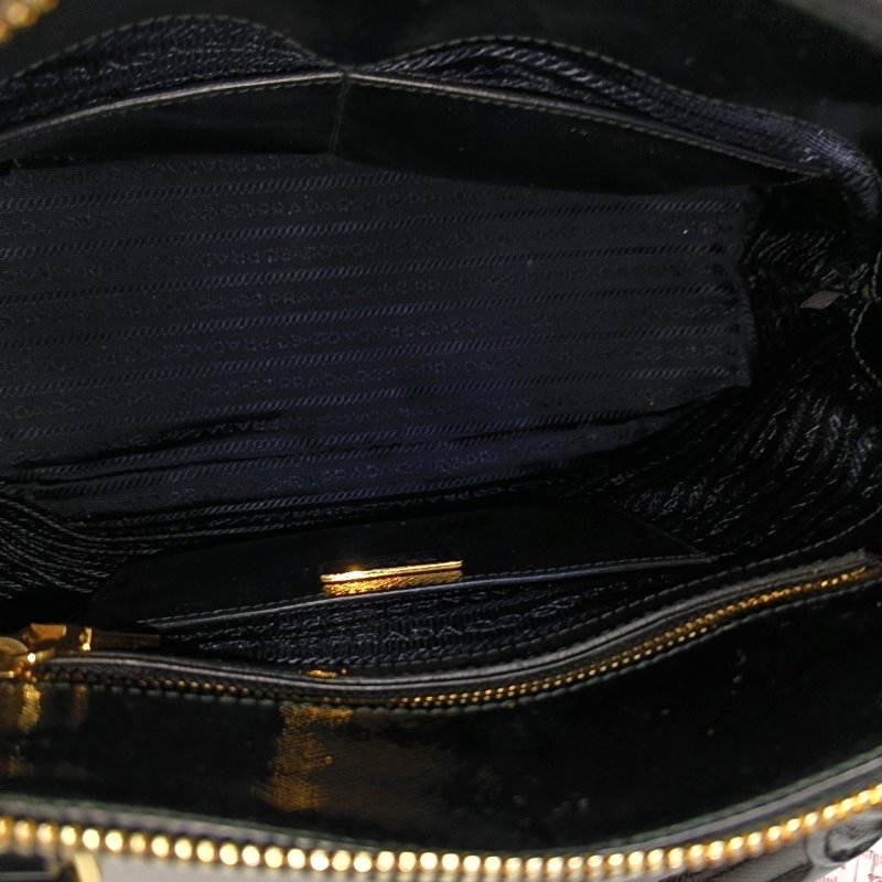 PRADA Promenade 黑色牛皮徽標貝殼包單肩包 金色五金 可拆卸肩帶-6