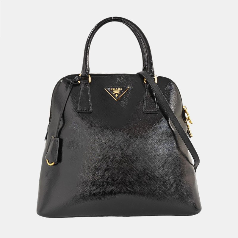 PRADA Promenade 黑色牛皮徽標貝殼包單肩包 金色五金 可拆卸肩帶-7