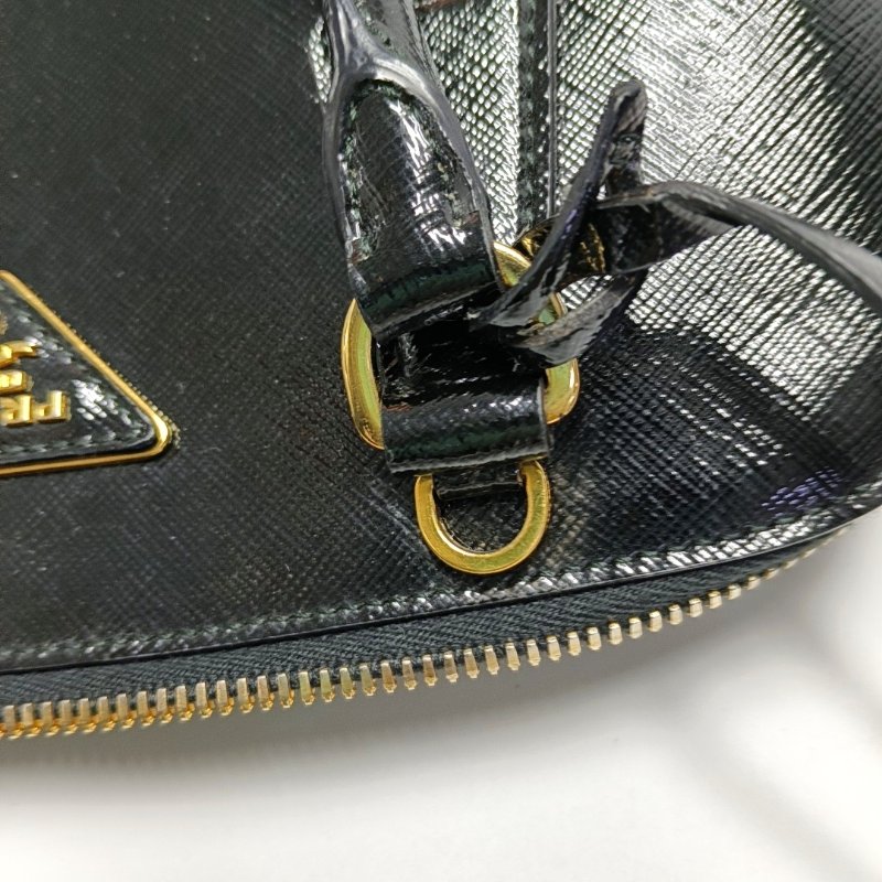 PRADA Promenade 黑色牛皮徽標貝殼包單肩包 金色五金 可拆卸肩帶-9