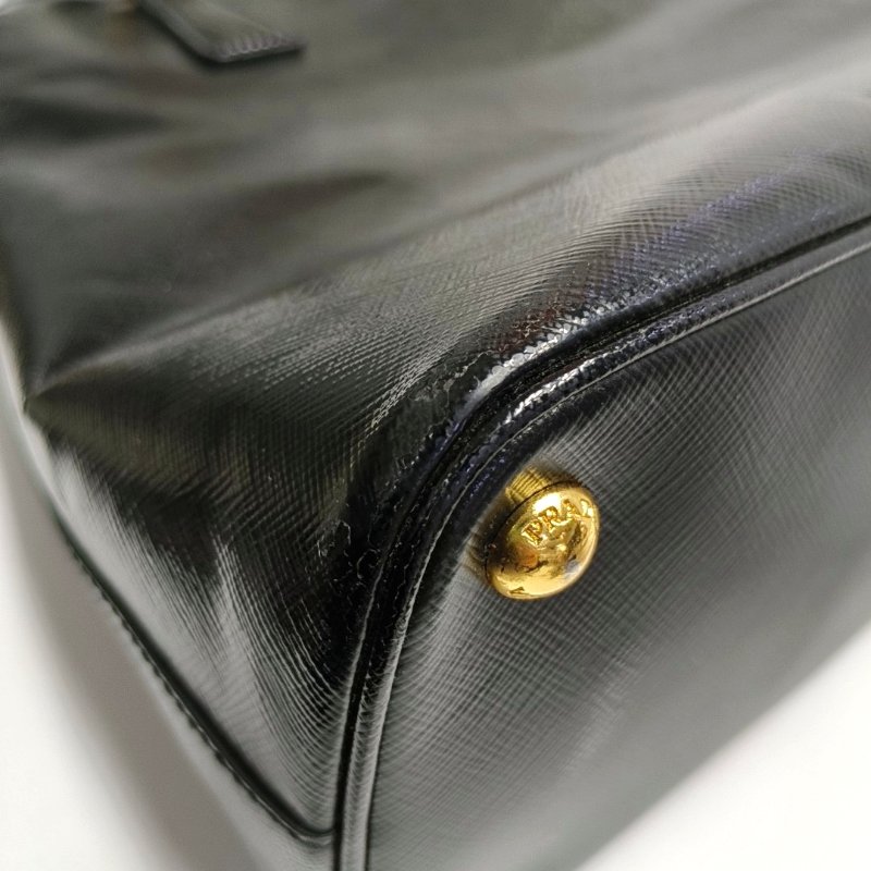 PRADA Promenade 黑色牛皮徽標貝殼包單肩包 金色五金 可拆卸肩帶-11