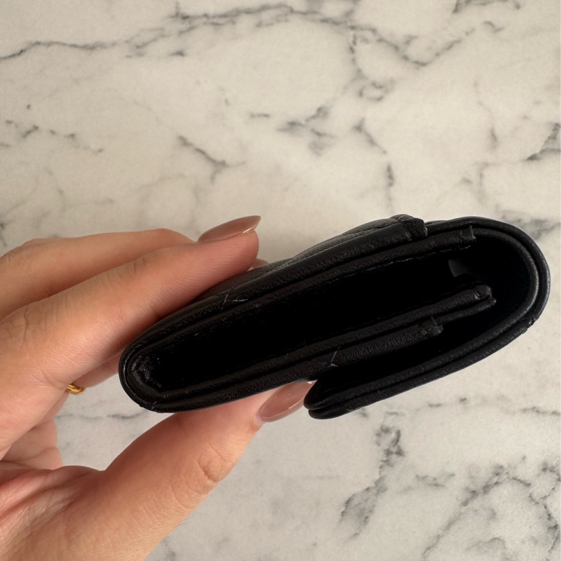 chanel黑菱格金雙C釦式卡片零錢包-3