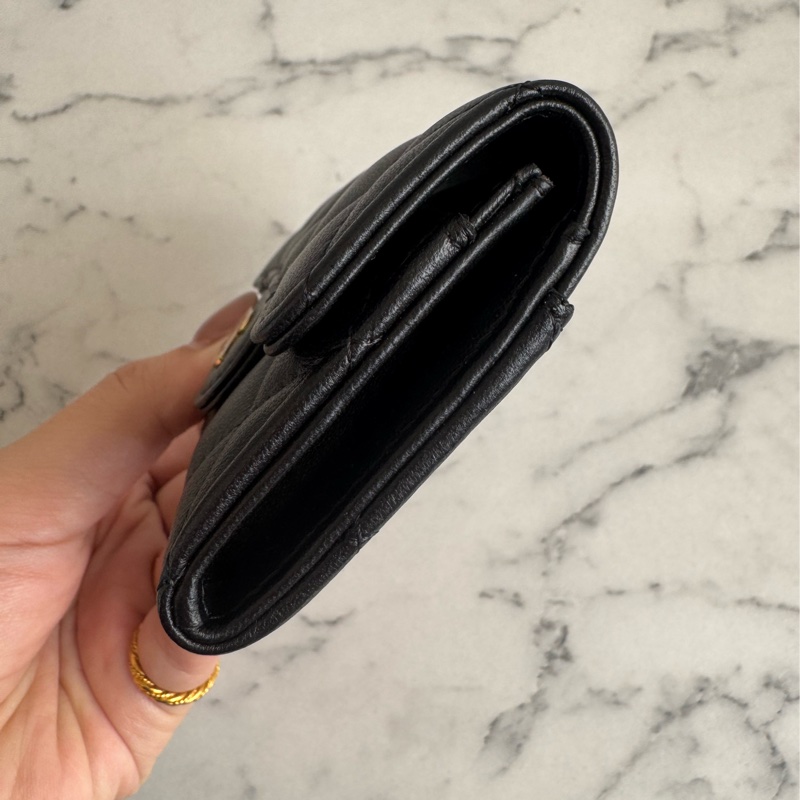 chanel黑菱格金雙C釦式卡片零錢包-4