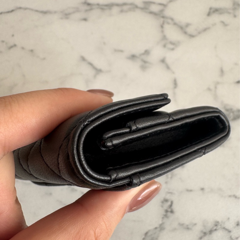 chanel黑菱格金雙C釦式卡片零錢包-8