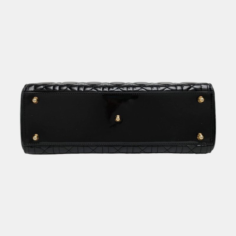 DIOR Lady Dior大號黑色漆皮藤格紋絎縫戴妃七格單肩包手提包斜挎包金色五金可拆卸肩帶-5