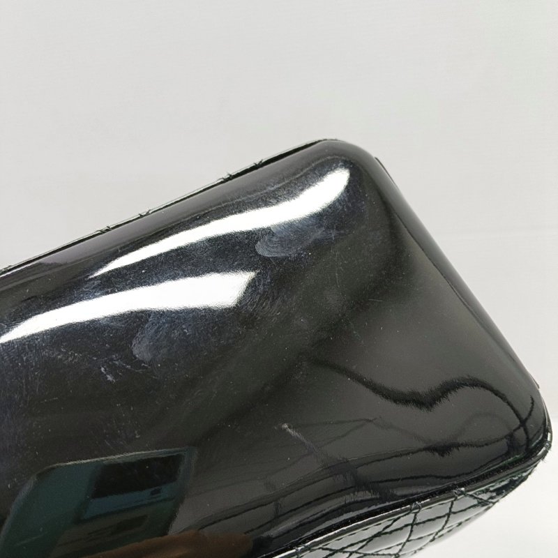 DIOR Lady Dior大號黑色漆皮藤格紋絎縫戴妃七格單肩包手提包斜挎包金色五金可拆卸肩帶-13