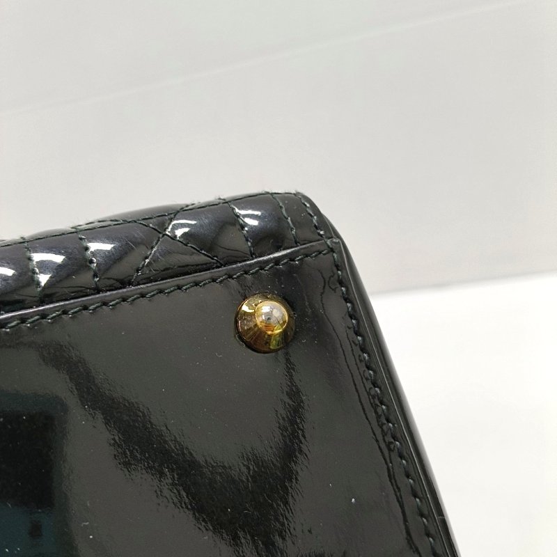 DIOR Lady Dior大號黑色漆皮藤格紋絎縫戴妃七格單肩包手提包斜挎包金色五金可拆卸肩帶-16