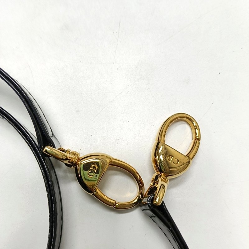 DIOR Lady Dior大號黑色漆皮藤格紋絎縫戴妃七格單肩包手提包斜挎包金色五金可拆卸肩帶-19