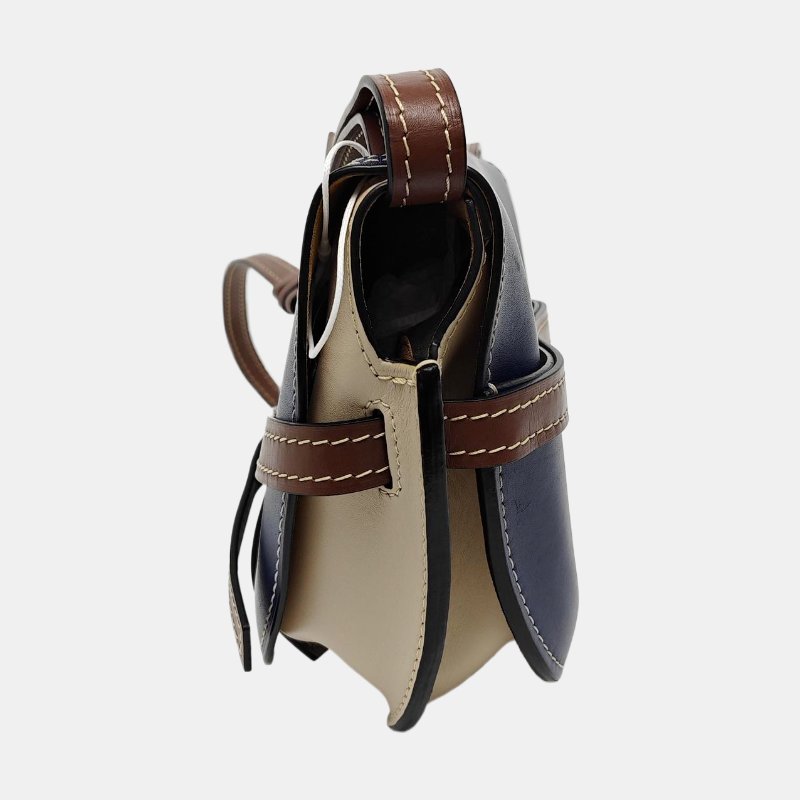 LOEWE Gate小號藍色牛皮斜挎包單肩包金色五金可拆卸肩帶-2