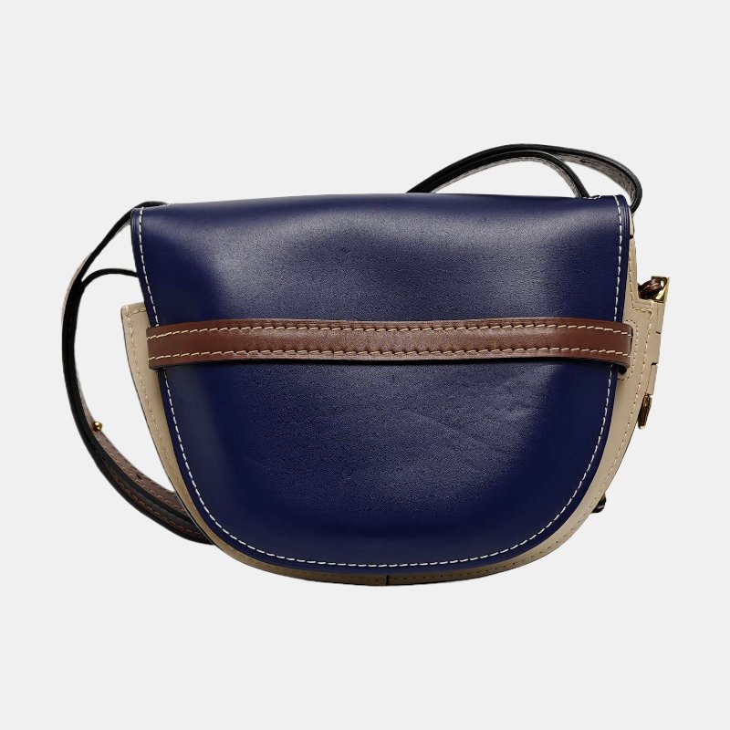 LOEWE Gate小號藍色牛皮斜挎包單肩包金色五金可拆卸肩帶-4