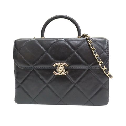 黑色 菱格紋 皮革 Top Handle 兩用包【CHANEL 香奈兒】 AS4470