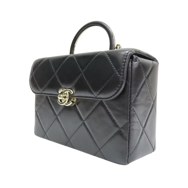 黑色 菱格紋 皮革 Top Handle 兩用包【CHANEL 香奈兒】 AS4470-2