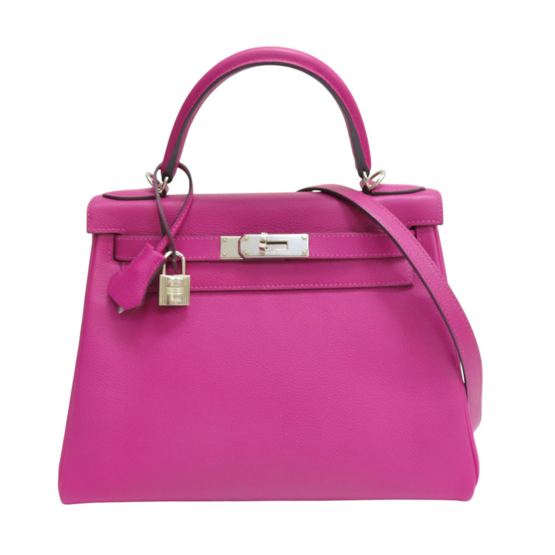 玫瑰紫 Togo牛皮 Kelly 28 凱莉包 兩用包 A刻 銀扣【HERMES 愛馬仕】-0
