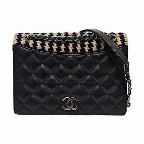 CHANEL藍色牛皮單肩包斜挎包釘色五金21開