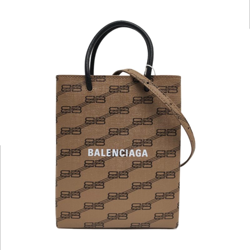 BALENCIAGA托特包超迷你卡其色塗層帆布印花斜挎包手提包單肩包金色五金可拆卸肩帶9.8新-0