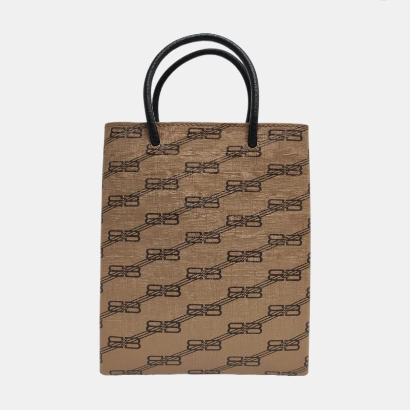 BALENCIAGA托特包超迷你卡其色塗層帆布印花斜挎包手提包單肩包金色五金可拆卸肩帶9.8新-4