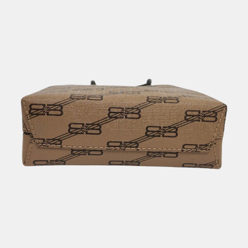 BALENCIAGA托特包超迷你卡其色塗層帆布印花斜挎包手提包單肩包金色五金可拆卸肩帶9.8新-5