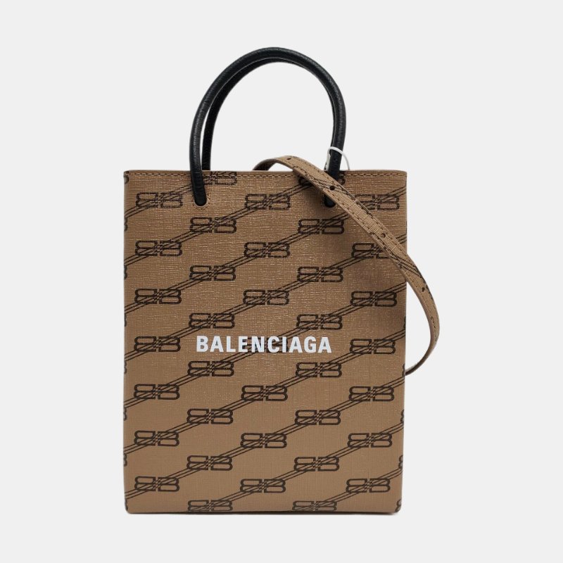 BALENCIAGA托特包超迷你卡其色塗層帆布印花斜挎包手提包單肩包金色五金可拆卸肩帶9.8新-7