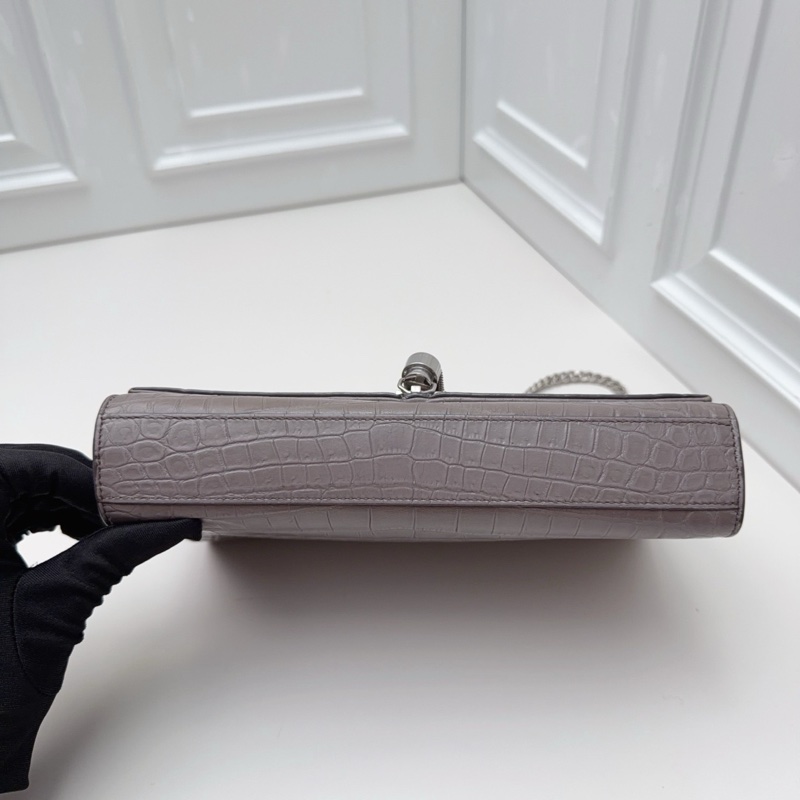 YSL聖羅蘭 鰐魚壓紋kate灰色銀色流蘇單肩斜挎鏈條包-3