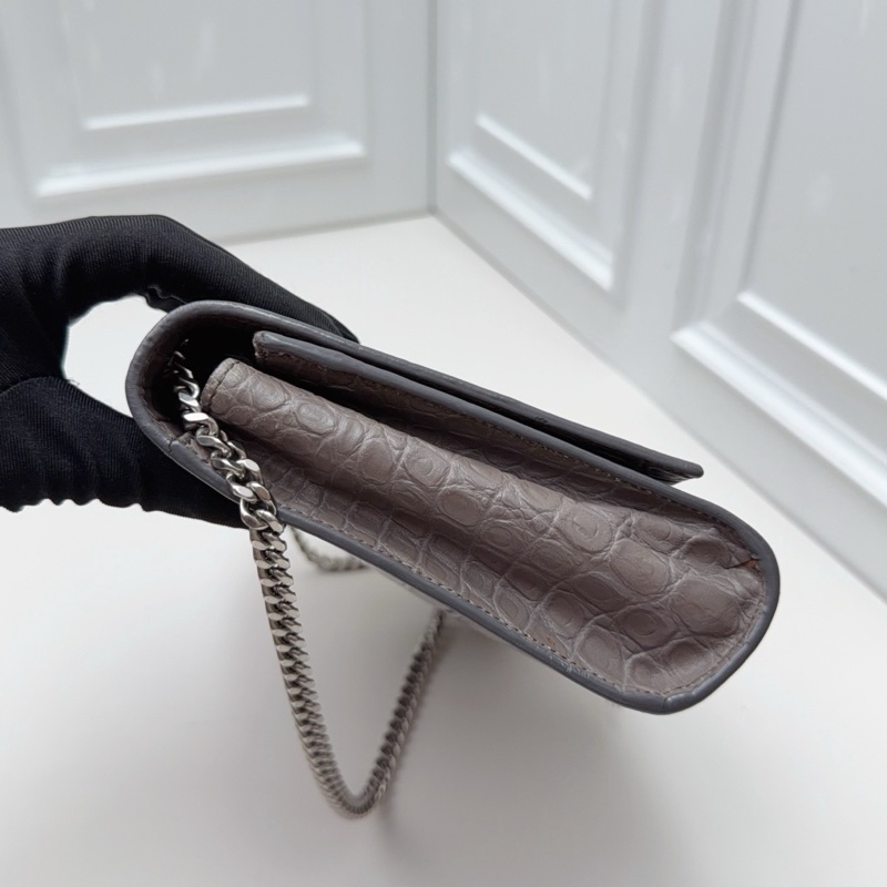 YSL聖羅蘭 鰐魚壓紋kate灰色銀色流蘇單肩斜挎鏈條包-4