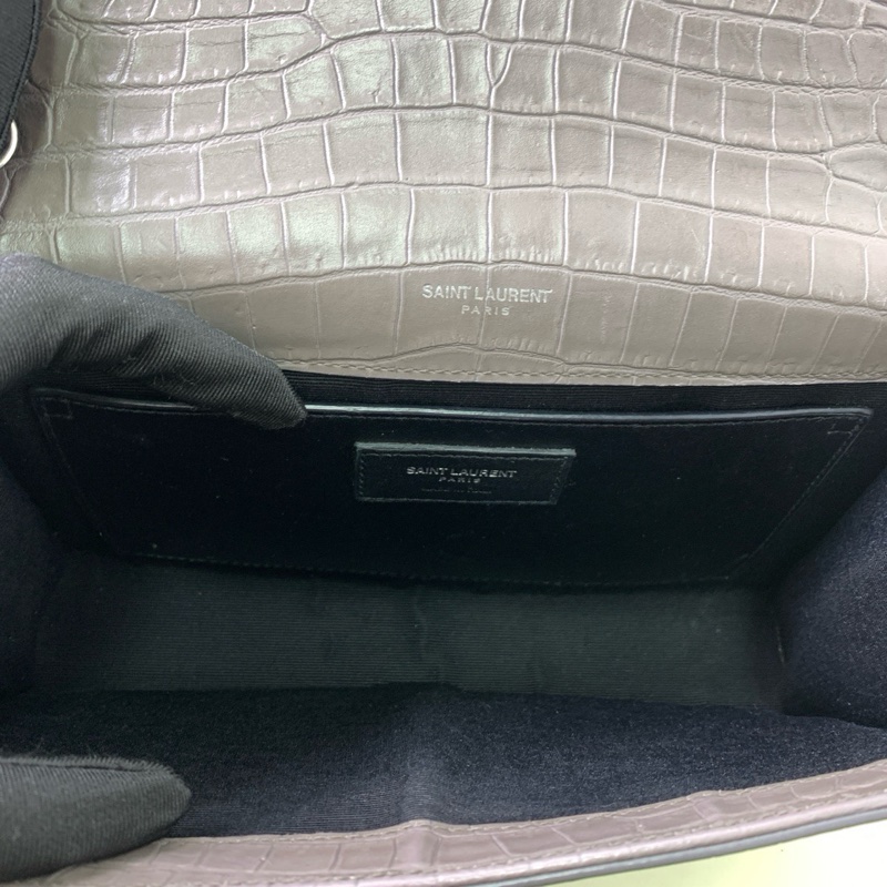 YSL聖羅蘭 鰐魚壓紋kate灰色銀色流蘇單肩斜挎鏈條包-7