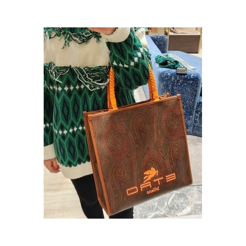 ETRO 大手提包/文件袋/橙色手柄/頂部提手/編織款，男女通用-0