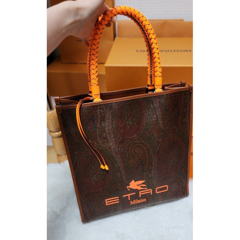 ETRO 大手提包/文件袋/橙色手柄/頂部提手/編織款，男女通用-1