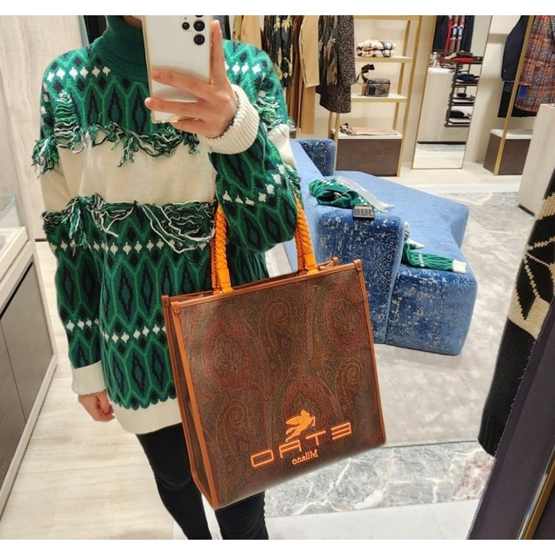 ETRO 大手提包/文件袋/橙色手柄/頂部提手/編織款，男女通用-6