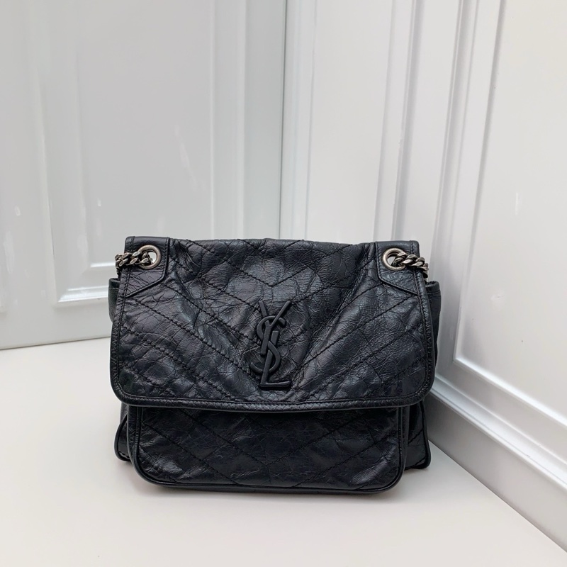 YSL 聖羅蘭niki中號黑色 黑銀鏈條 -0