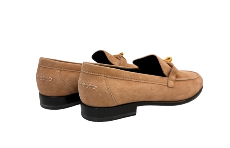 Hermès 珊瑚粉麂皮KELLY樂福鞋 EU38-1