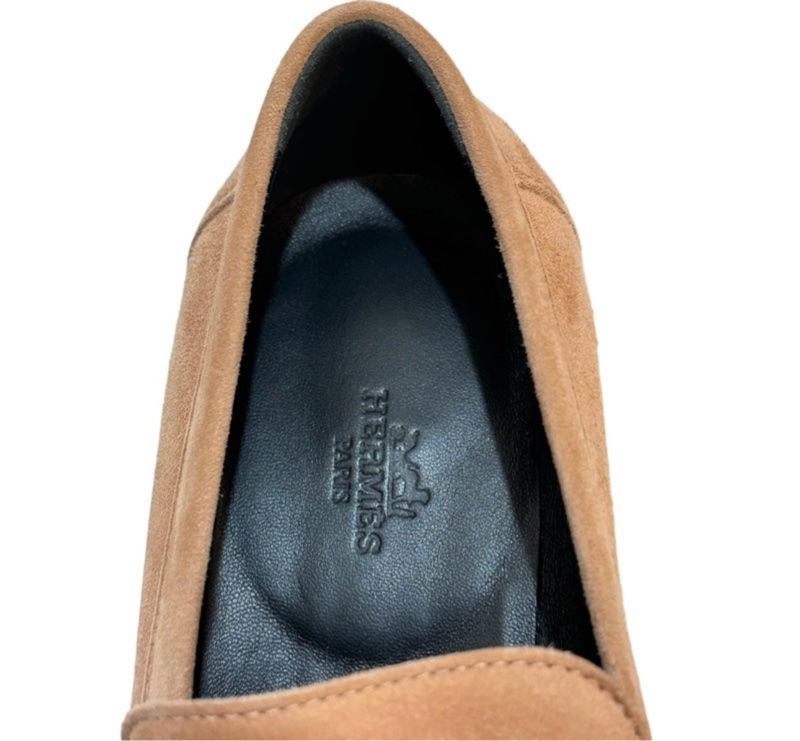 Hermès 珊瑚粉麂皮KELLY樂福鞋 EU38-5