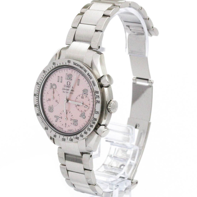 歐米茄超霸系列自動機械粉紅珍珠貝母錶盤精鋼腕錶 3502.78 拋光-1